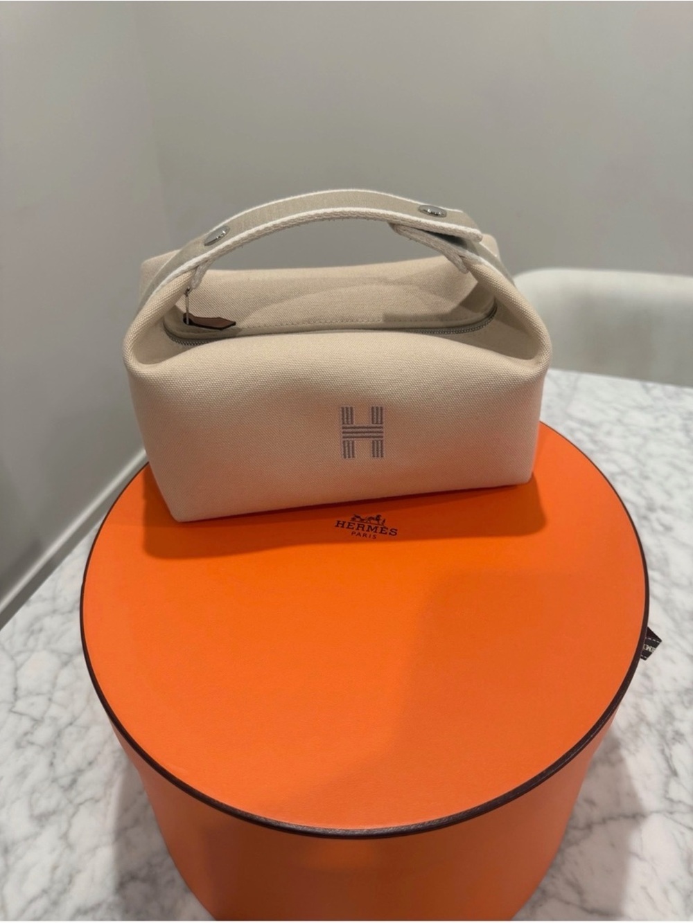 Hermes Cream Canvas Cosmetic Case with Top Handle